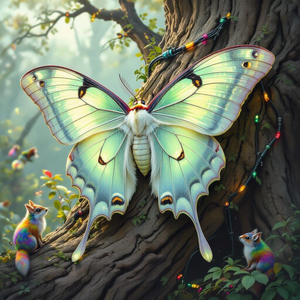 Surreal Luna Moth with Iridescent Wings