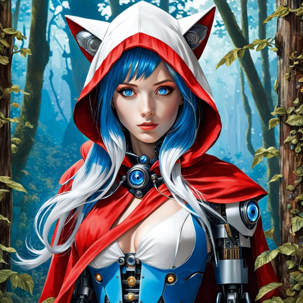 Cyborg Red Riding Hood Sci-Fi Illustration