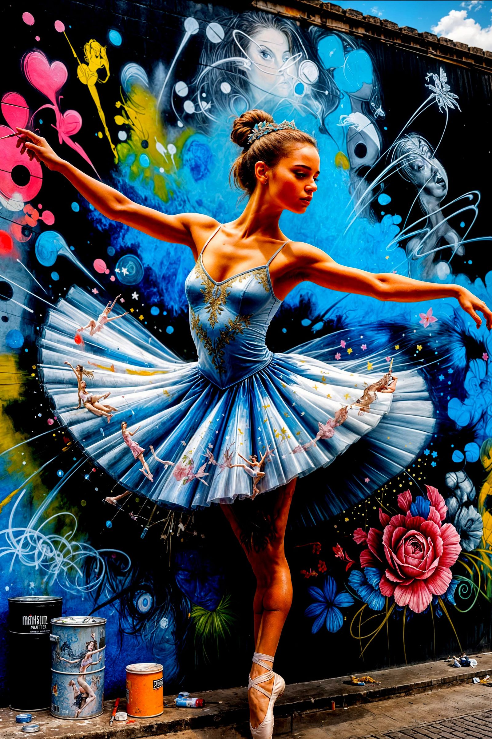 Painter Creates Ballerina Mural in Urban Setting