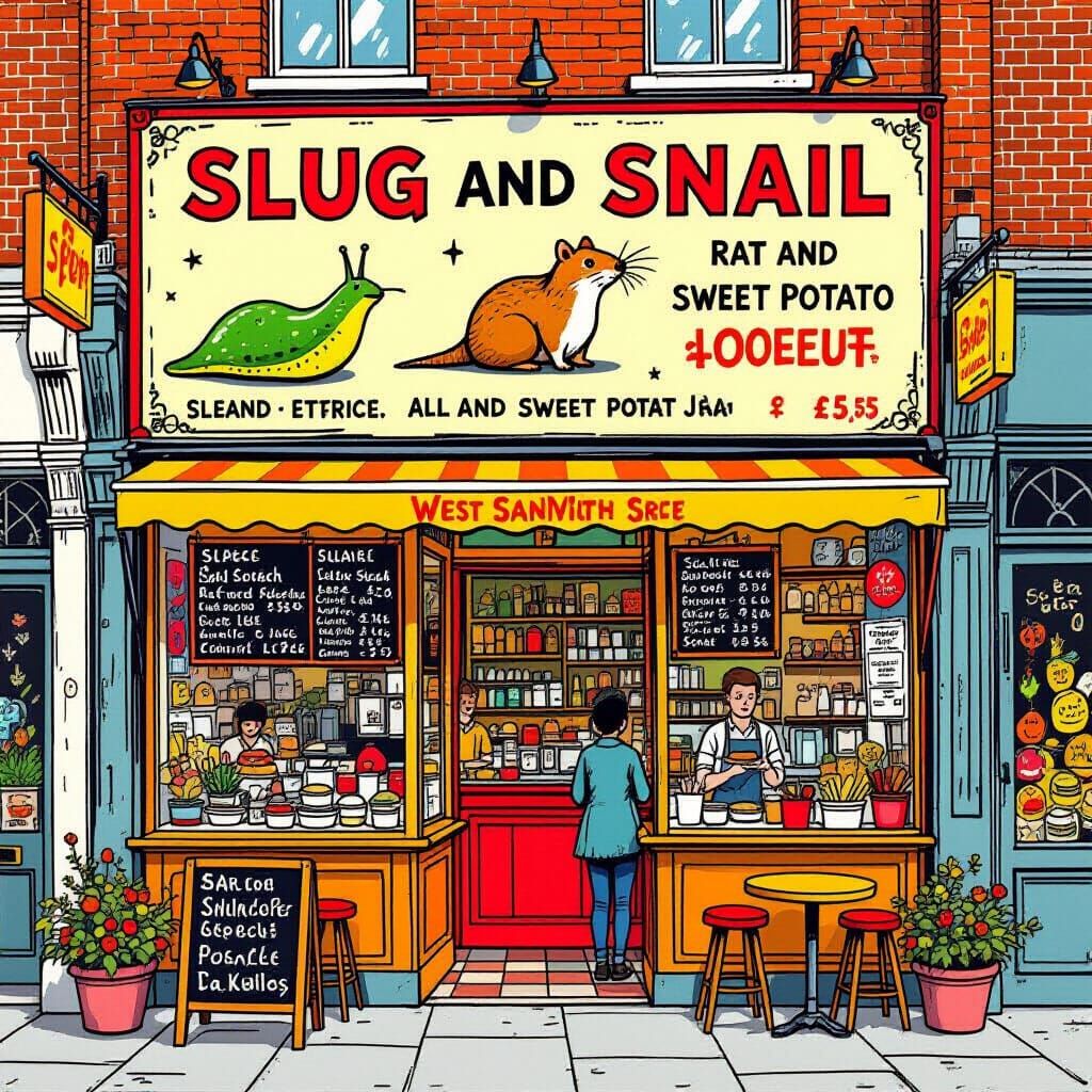 Quirky Sandwich Shop in West London, Illustrated Style