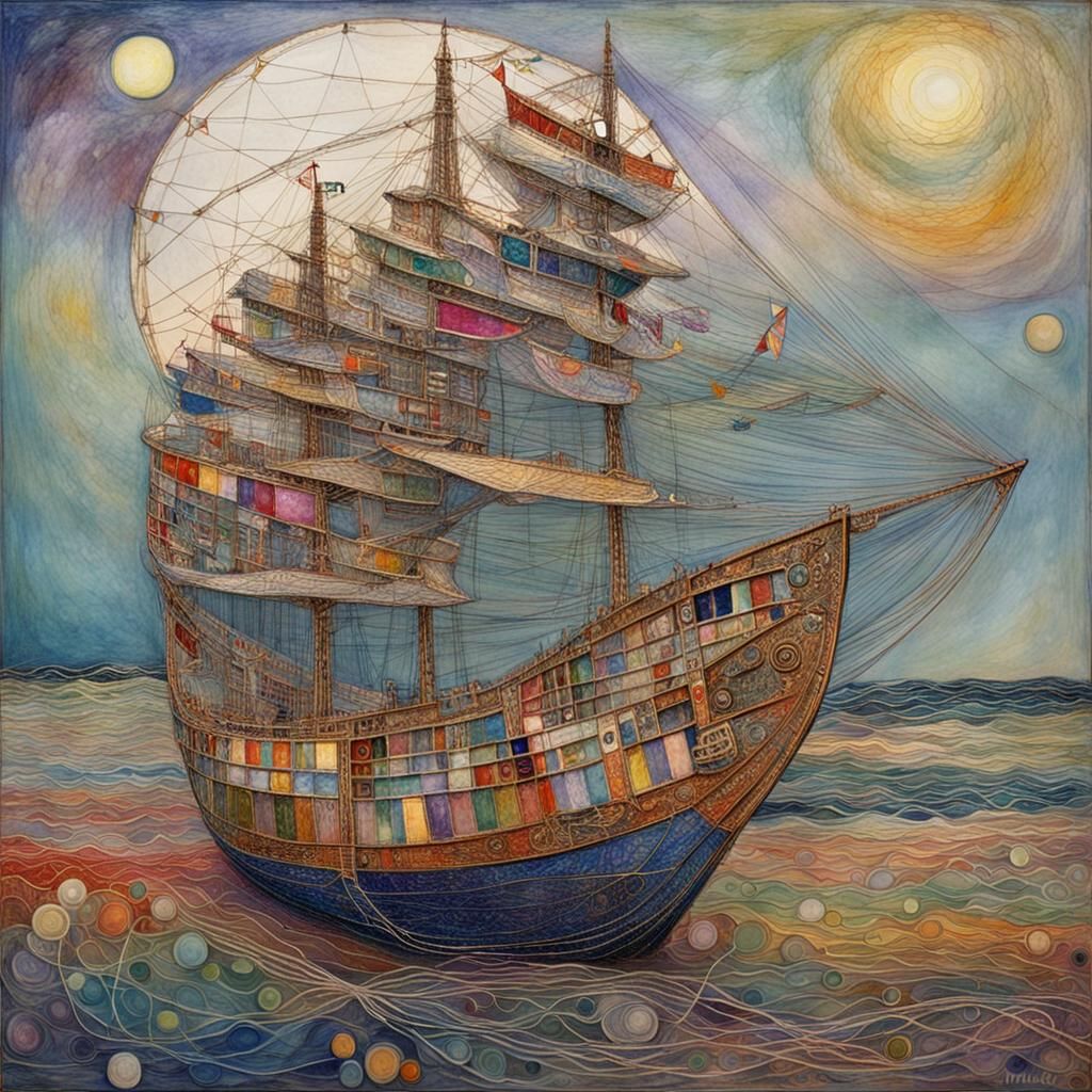Colorful String Ship on String Sea