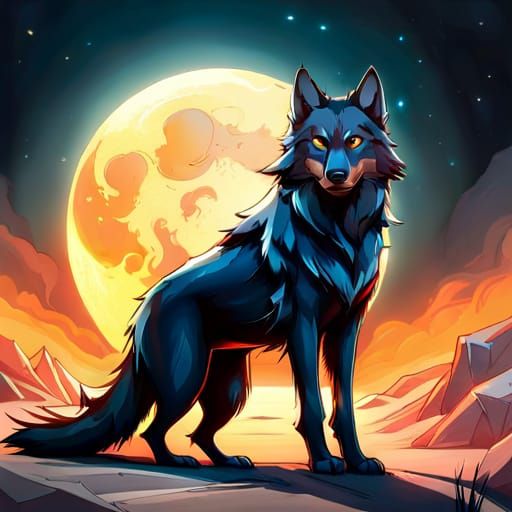 Detailed Portrait of a Black Wolf in Fantasy Art Style