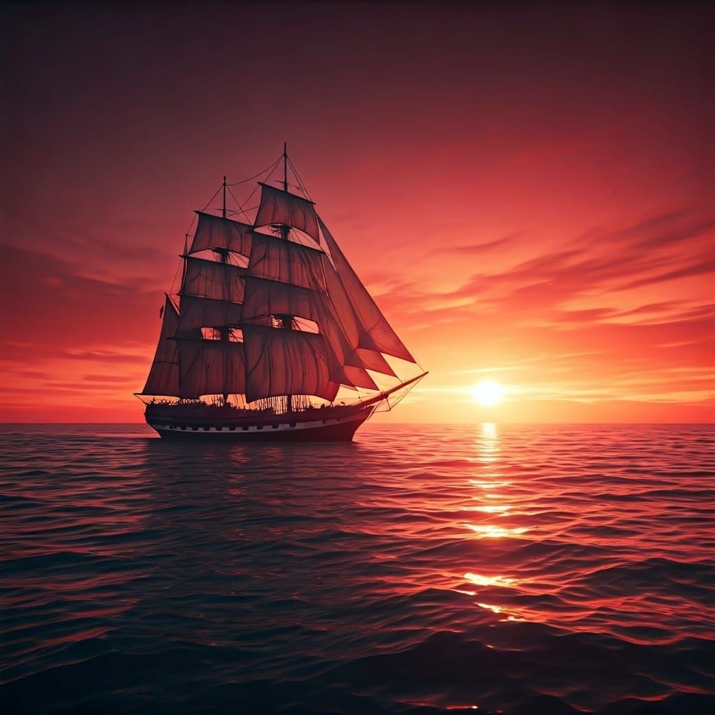 Baroque Sailboat at Sunset: Fantasy Concept Art