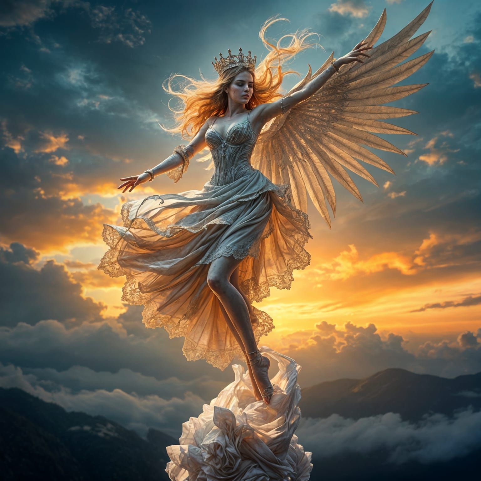 Ballerina Statue in Phantasmrealm: Hyperrealistic Digital Ar...