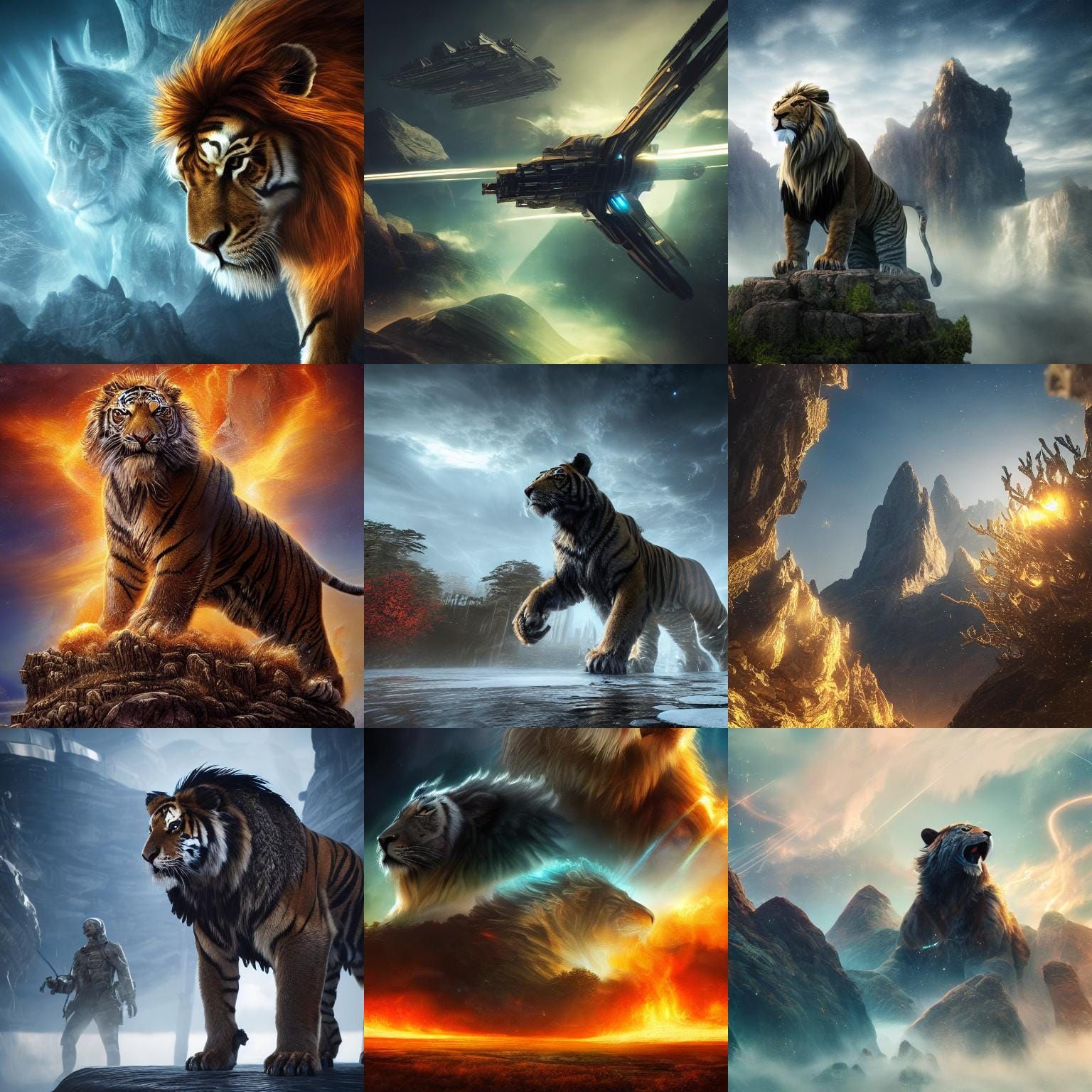Guardians of Ethereal Realm: Tiger, Eagle, and Lion