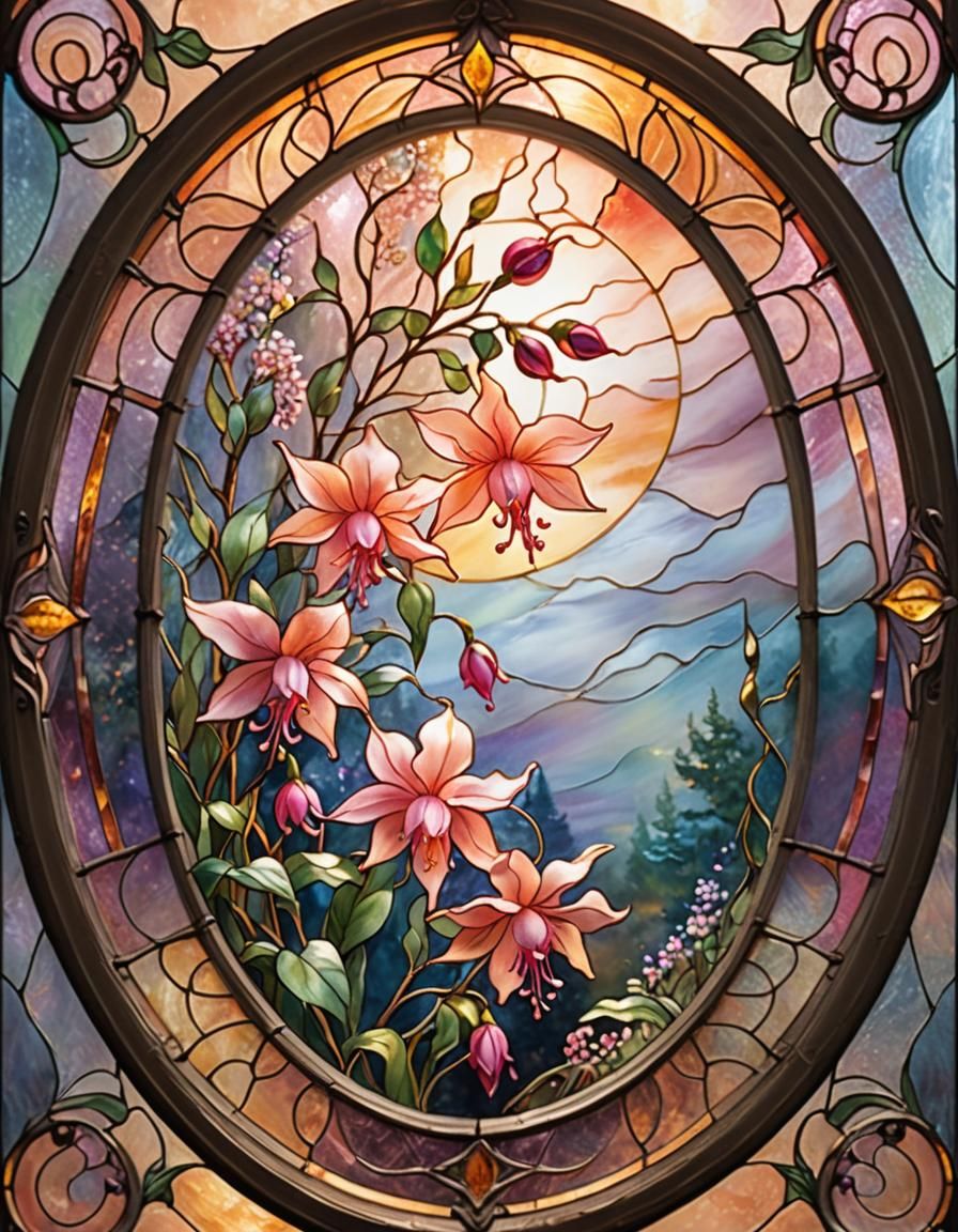 Luminous Stained Glass Flower in Ethereal Mist