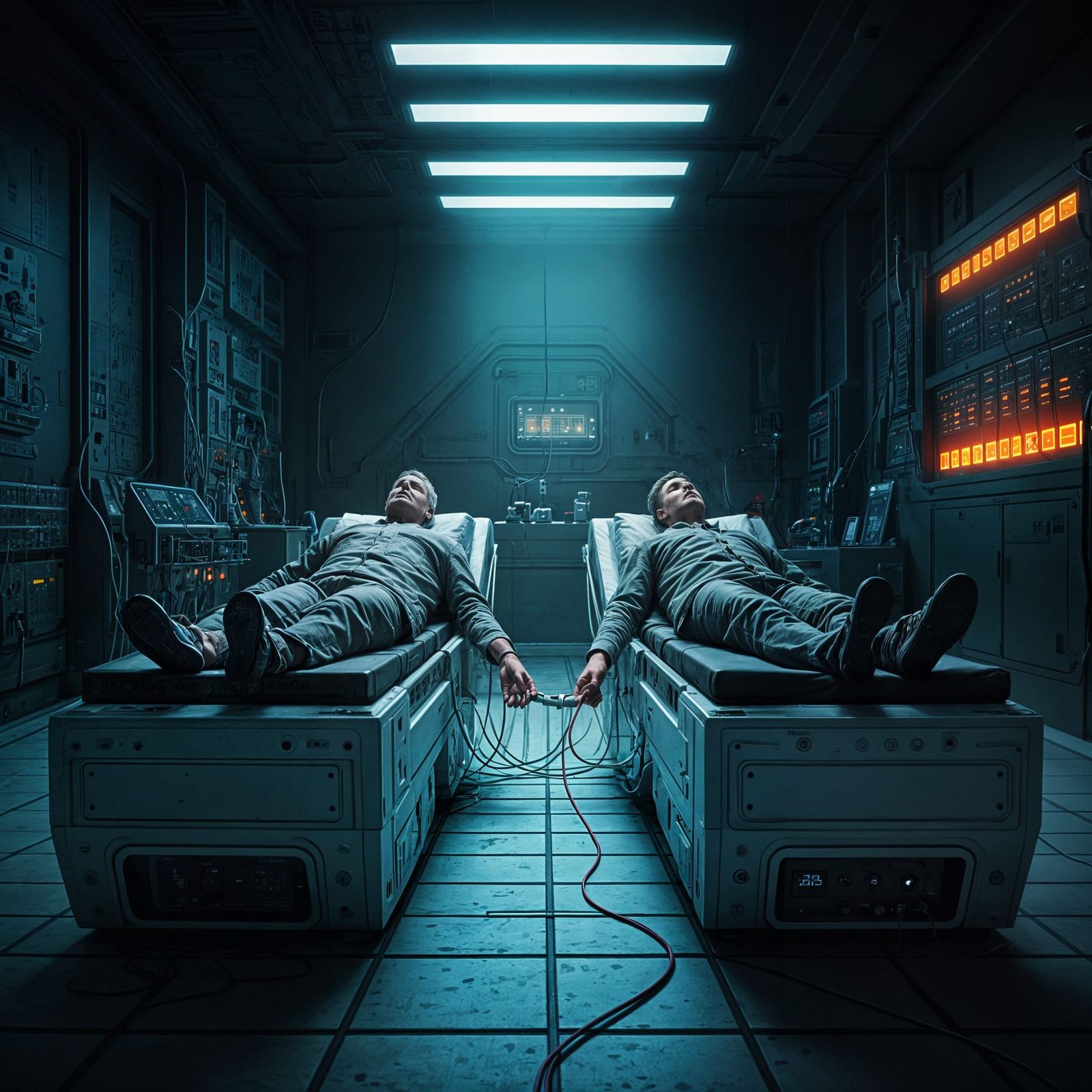 Sci-Fi Illustration: Older Man in Futuristic Bed