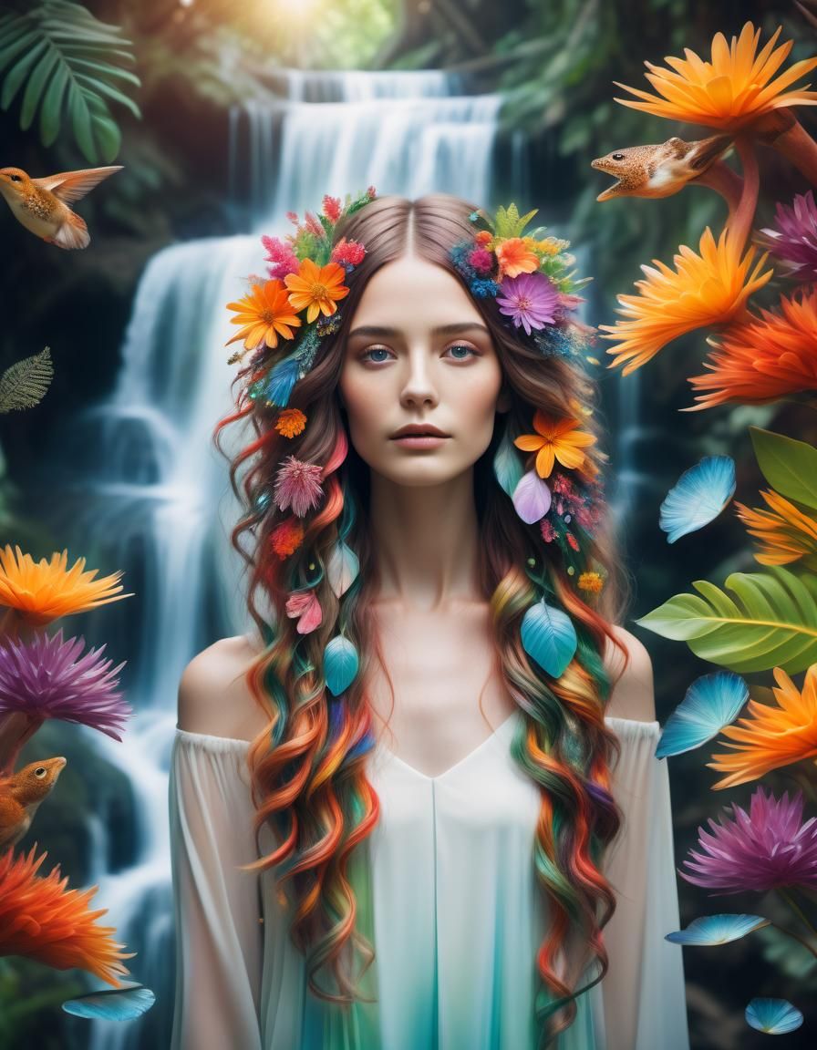 Surreal Woman with Waterfall Hair: Professional Photography