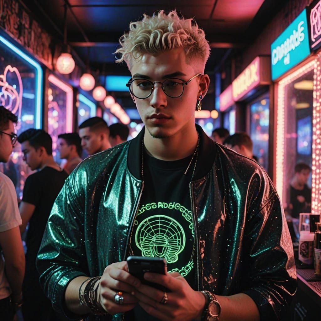 Handsome Young Man at the Disco in Grunge Aesthetic