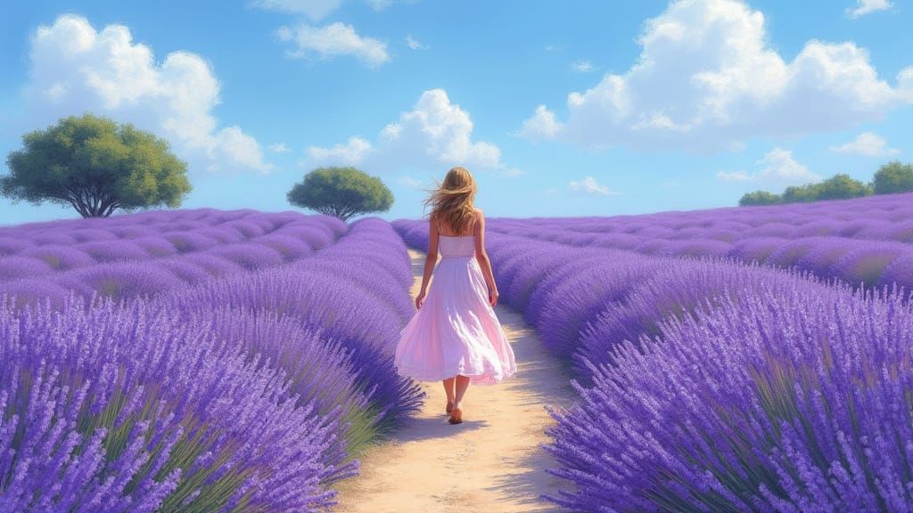 Lavender Field in Provence in Impressionist Style