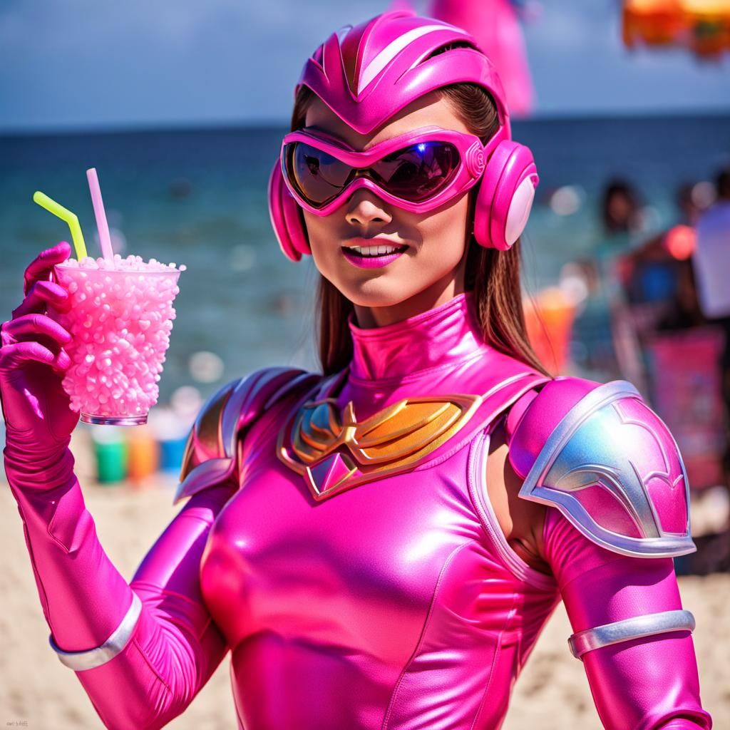 Pink Power Ranger at Beach Tiki Stand