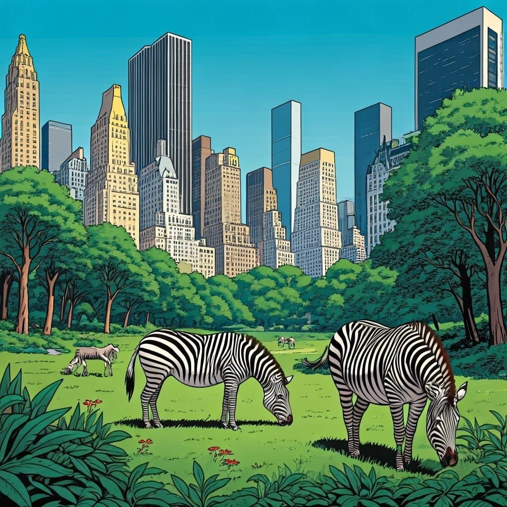 Zebras in Central Park: Comic Book Art