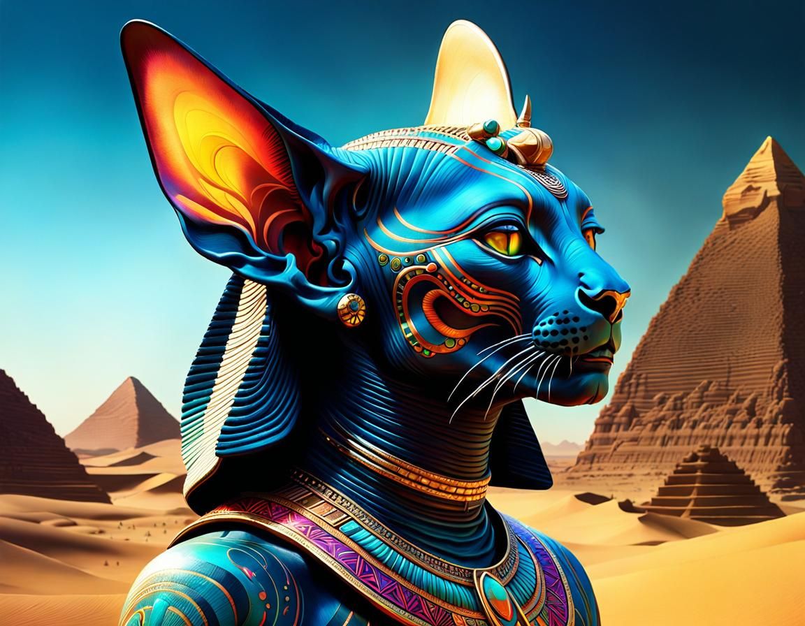 Siamese Cat Sphinx in Desert Oasis Art