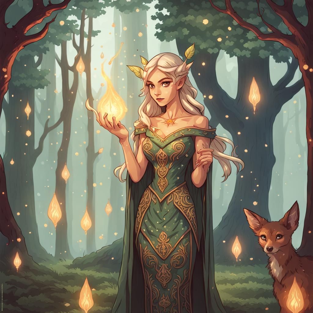 Elegant Elven Woman Casting Spells: 64-bit Pixel Art
