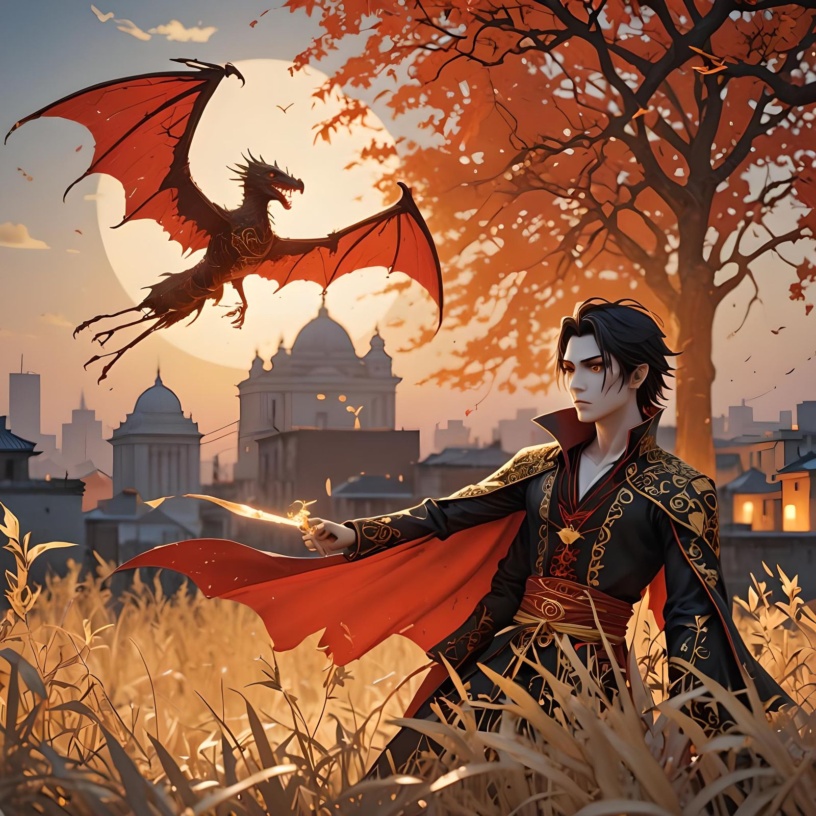 Kintsugi Vampire in Warli Painting, 3D Anime Art