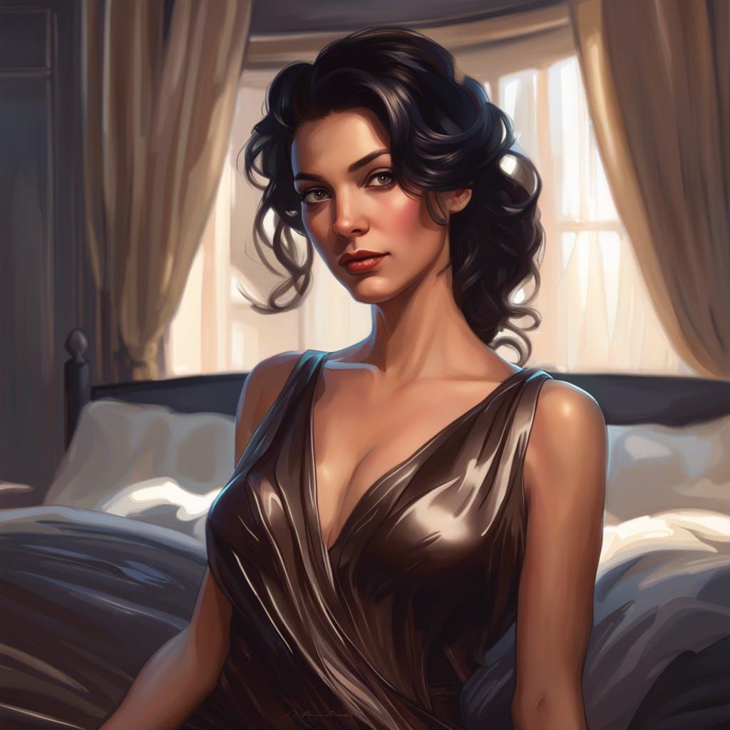Elegant Lady in Satin Dress, Hyperdetailed Portrait
