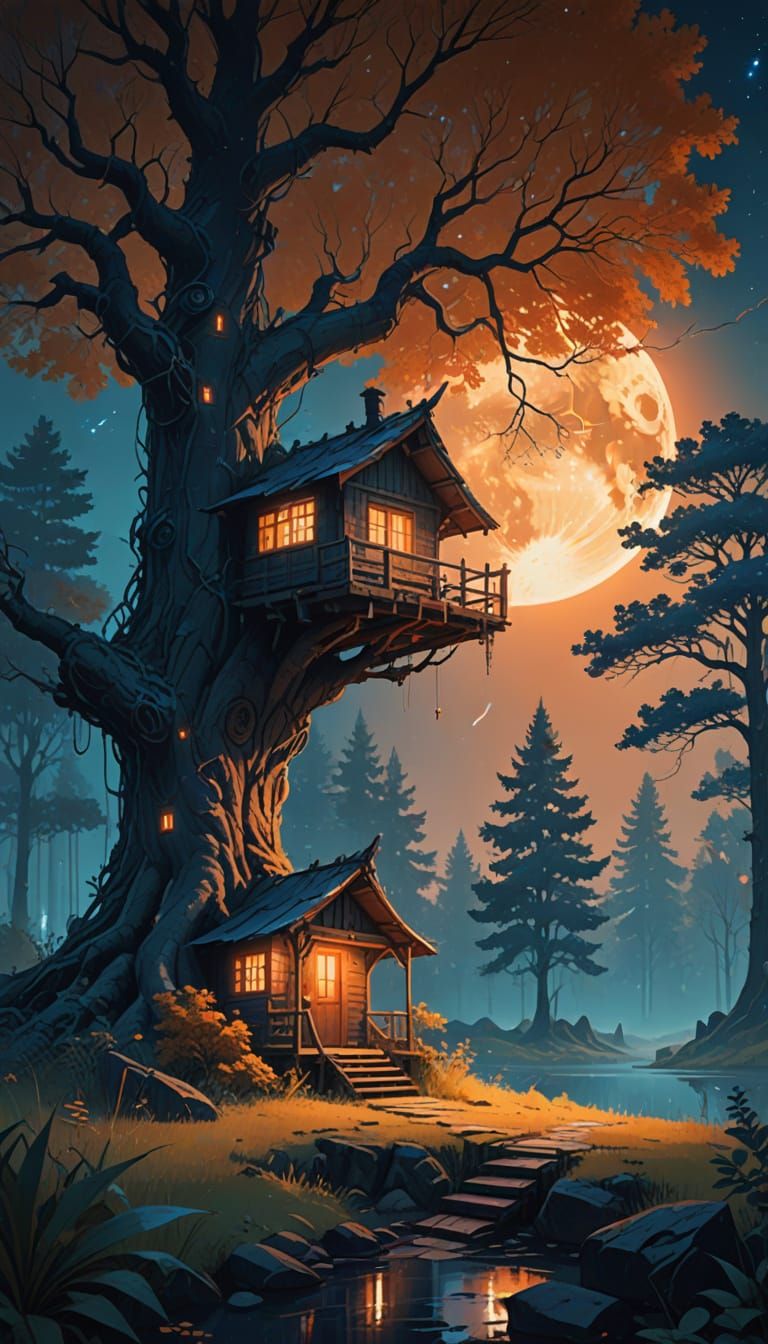 Moonlit Forest Sanctuary in a Dreamlike Realm