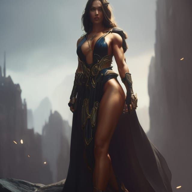 Dark Fantasy Muscular Woman in Revealing Gown