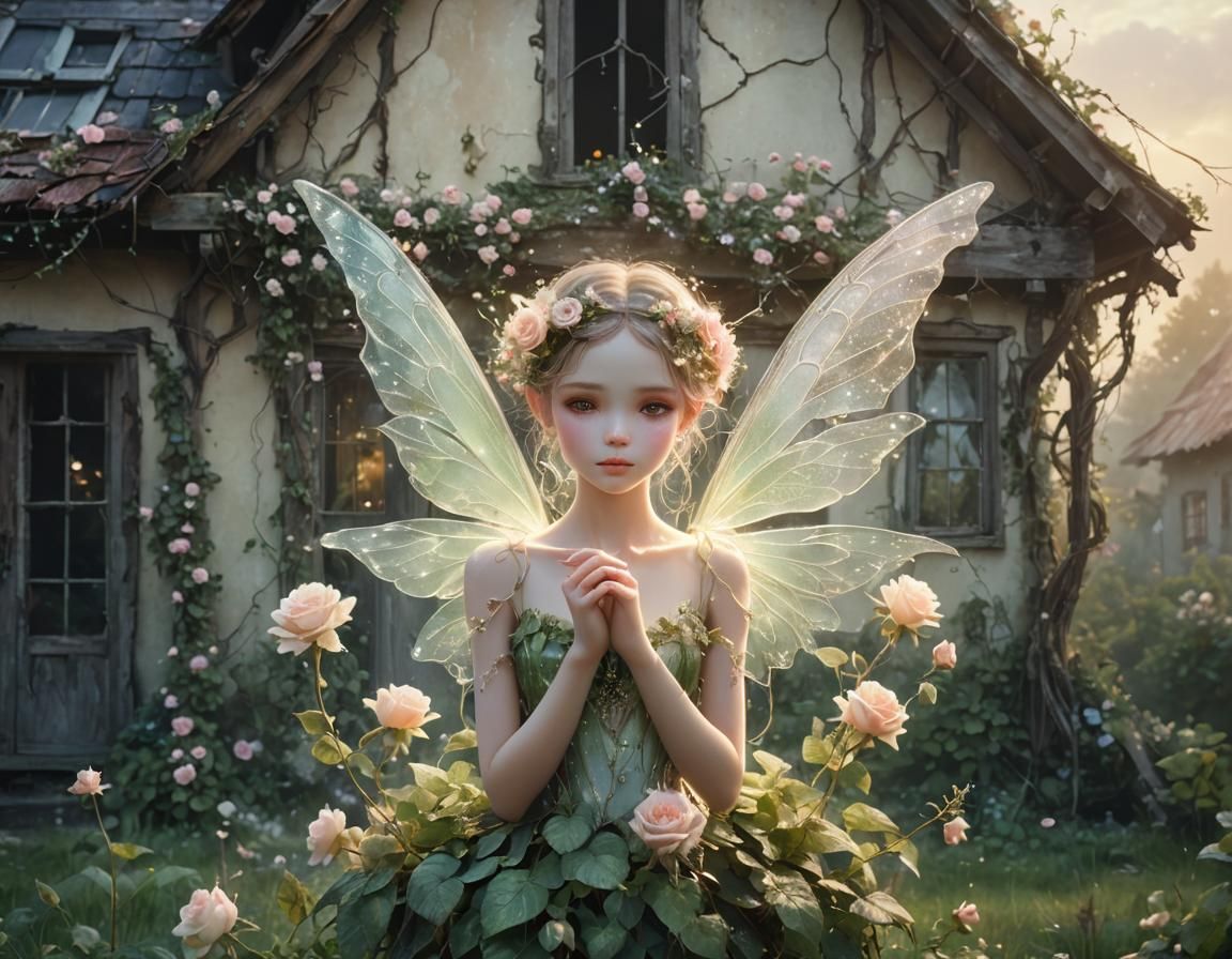 Ethereal Fairy in Abandoned House: Romantic Digital Art