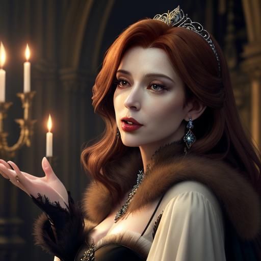 Auburn Princess in Gothic Castle, Hyperrealism