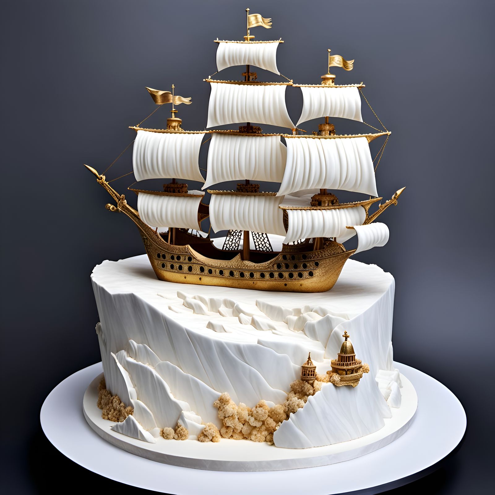 Surreal Marble Pirate Ship Cake Sculpture