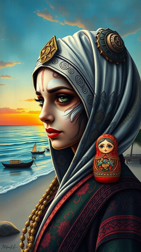 Mystical Steampunk Lady with Matryoshka Doll