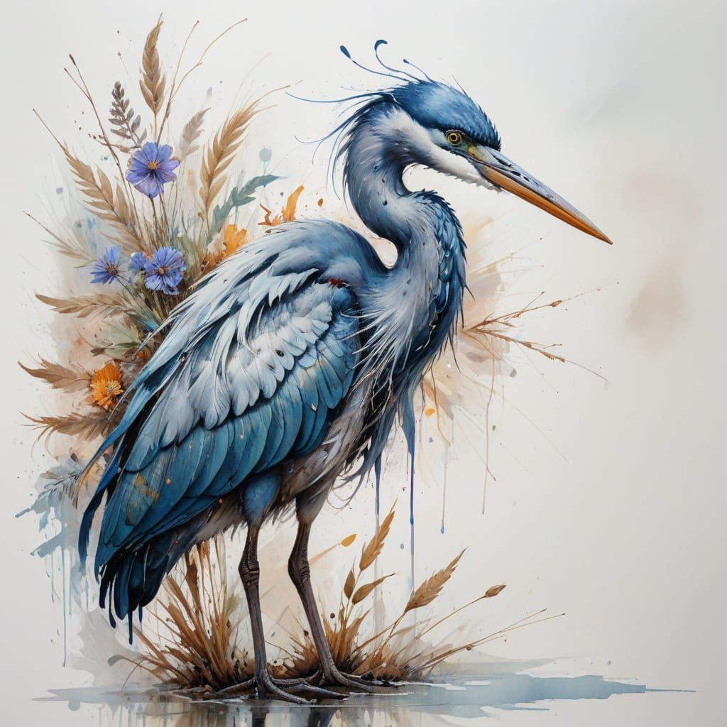 Ethereal Heron in Pastel Marshscape