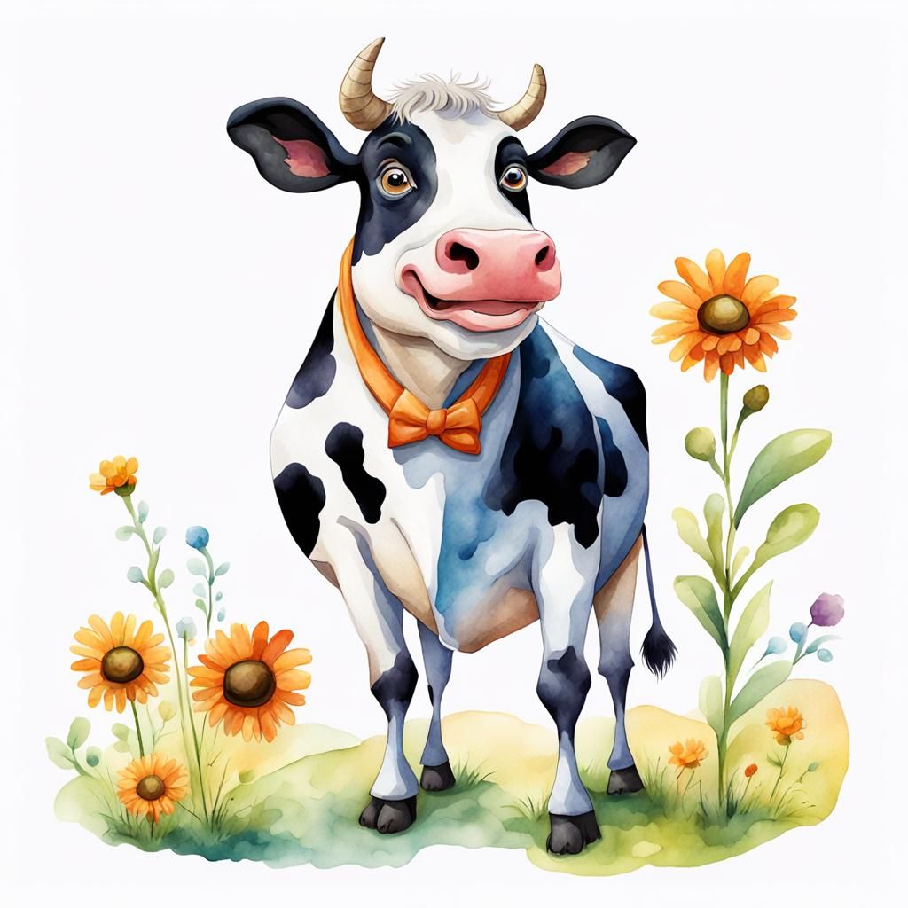 Whimsical Quirky Cow Illustration in 3D Digital Art