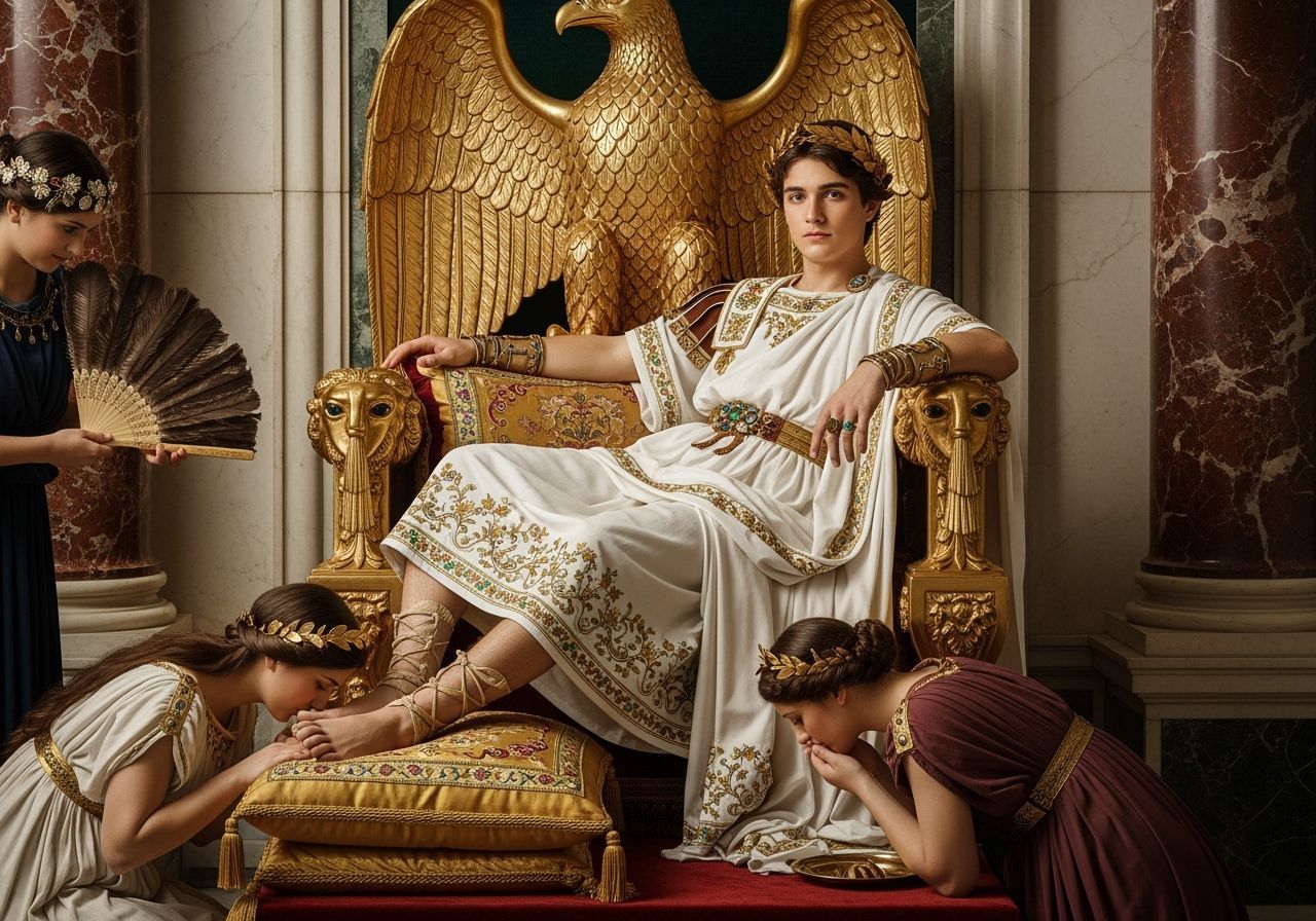 Young Emperor on Throne in Lavish Palace