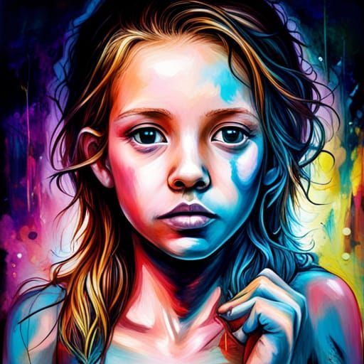 Innocent Girl in Graffiti Splash Street Art