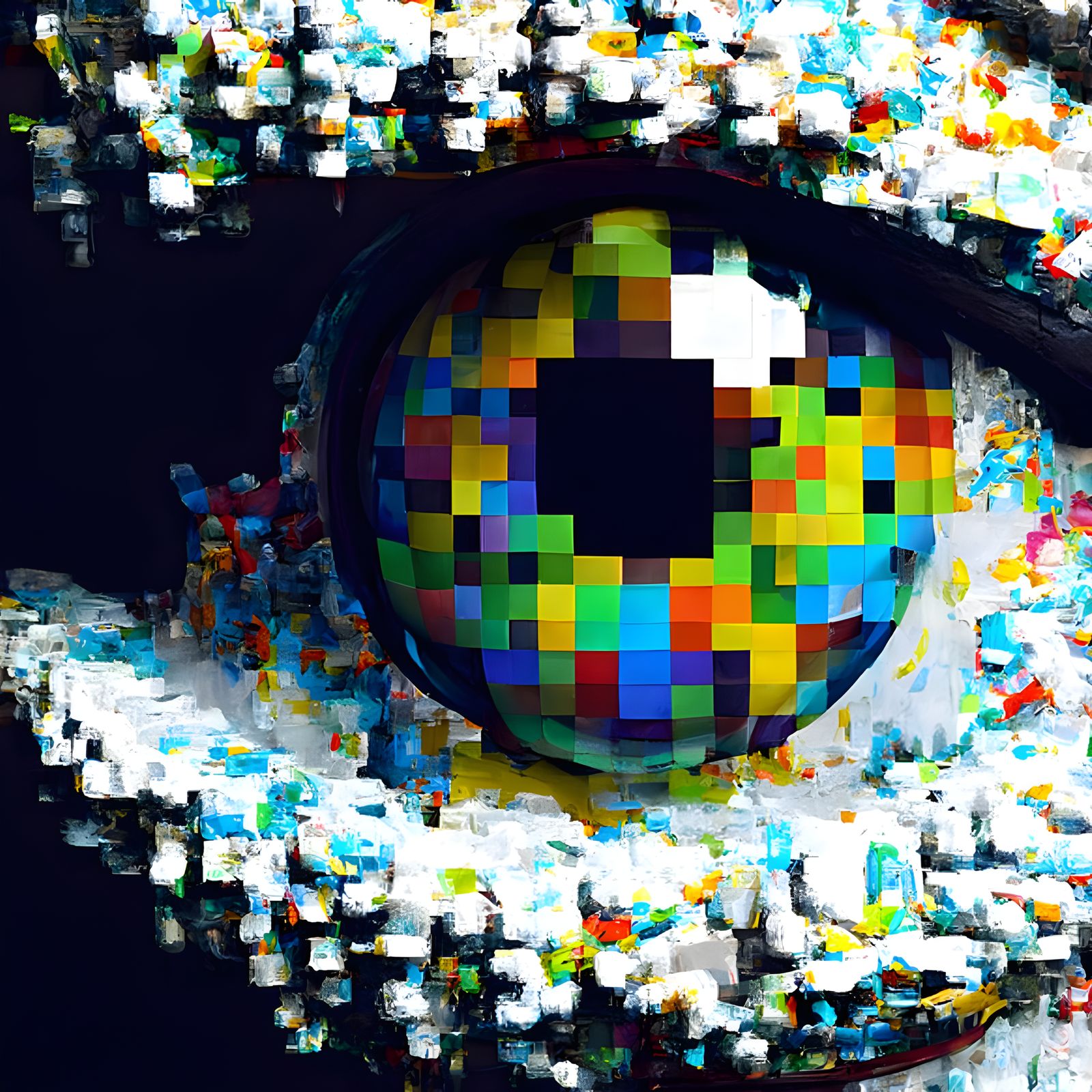Pixelated Eyeball in Glitchy 3D Style