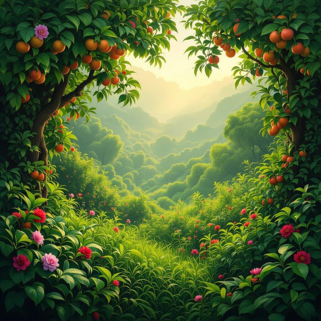 Magical Realism Landscape: Rapid Growth and Vibrant Blooms