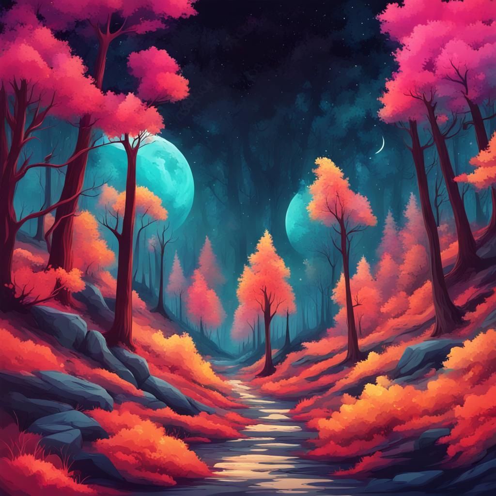 Colorful Forest in Space Horror Portrait