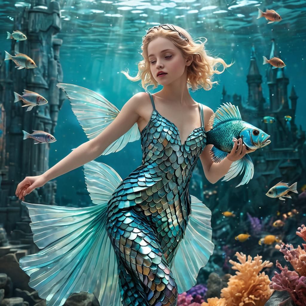 Iridescent Angelfish in Synthwave Art Deco Style