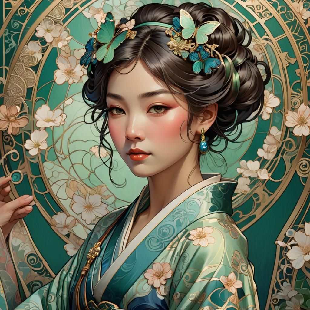 Madamme Butterfly Portrait in Art Nouveau Style