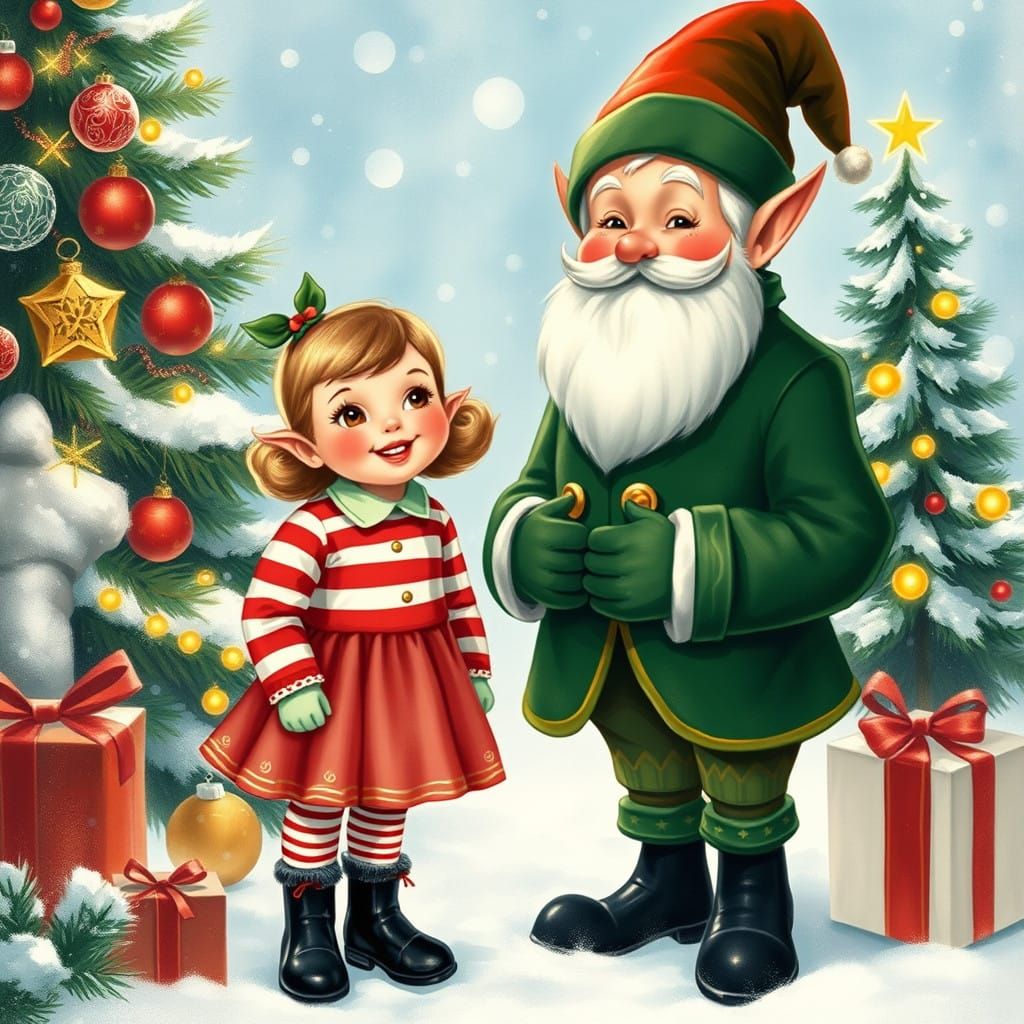 Whimsical Winter Wonderland Scene with Santa's Elf and Littl...