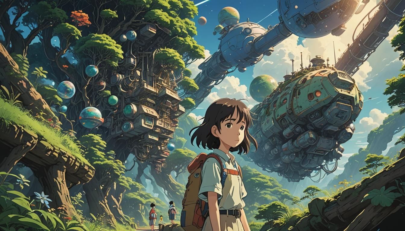 Girl Searches for Alien Life in Ghibli Style