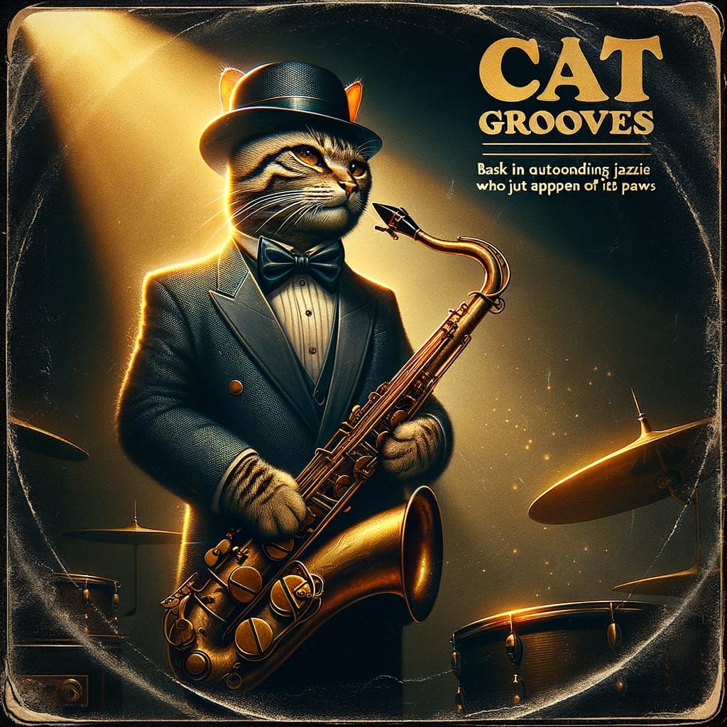 Elegant Feline Jazz Musician on Retro Album Cover