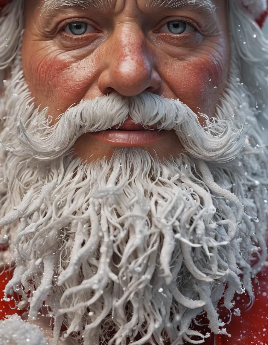 Santa Claus' Snow Beard in Hyperrealistic Style