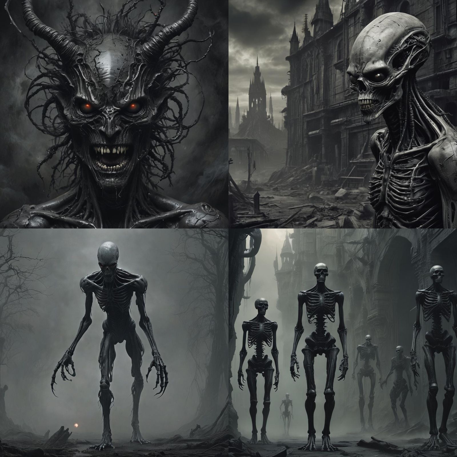 Surreal Undead Aliens in Dark Black Metal Art Style