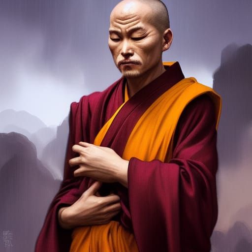 Cat Taoist Monk Portrait in Hyperdetailed Digital Art