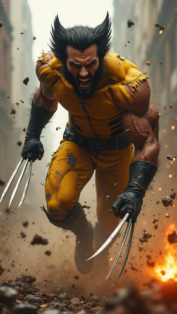 Wolverine in Hyper Realistic Battle Scene with Adamantium Cl...