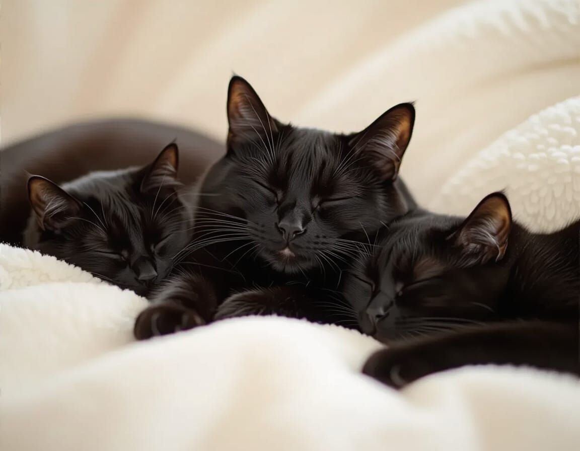Black Cat Resting in Dreamlike Realm with Companion
