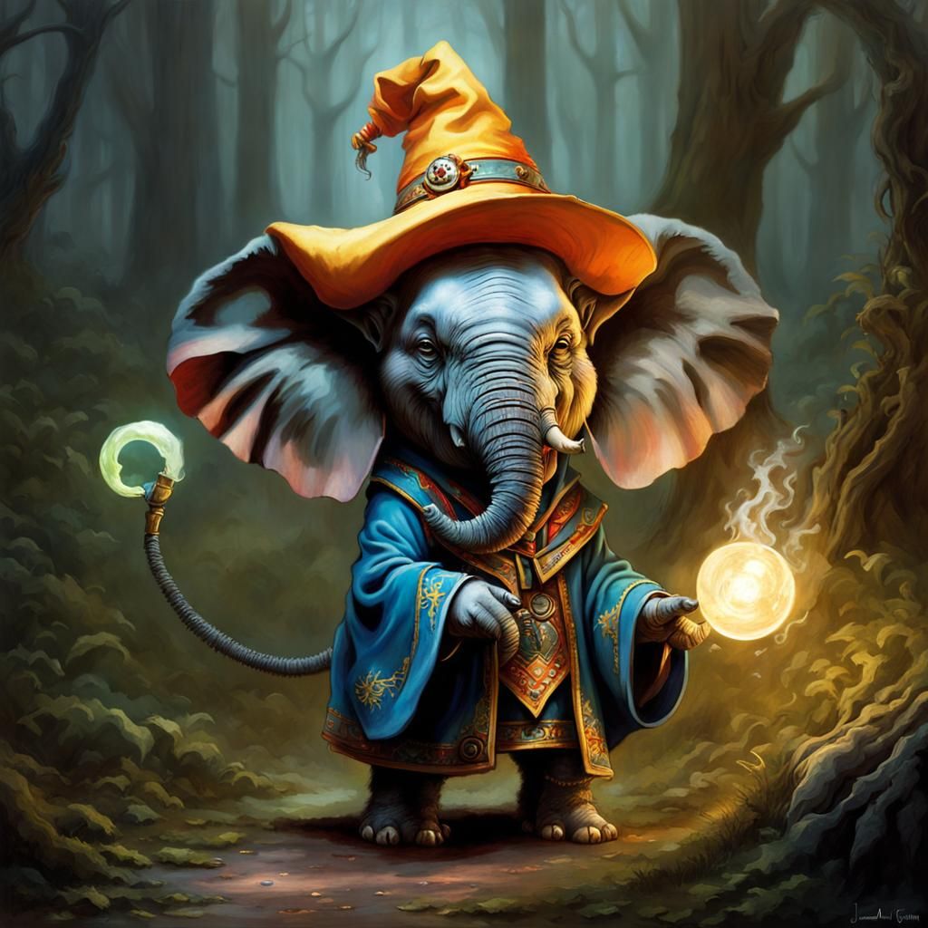 Celestial Elephant Wizard in Vibrant, Avant-Garde Styles