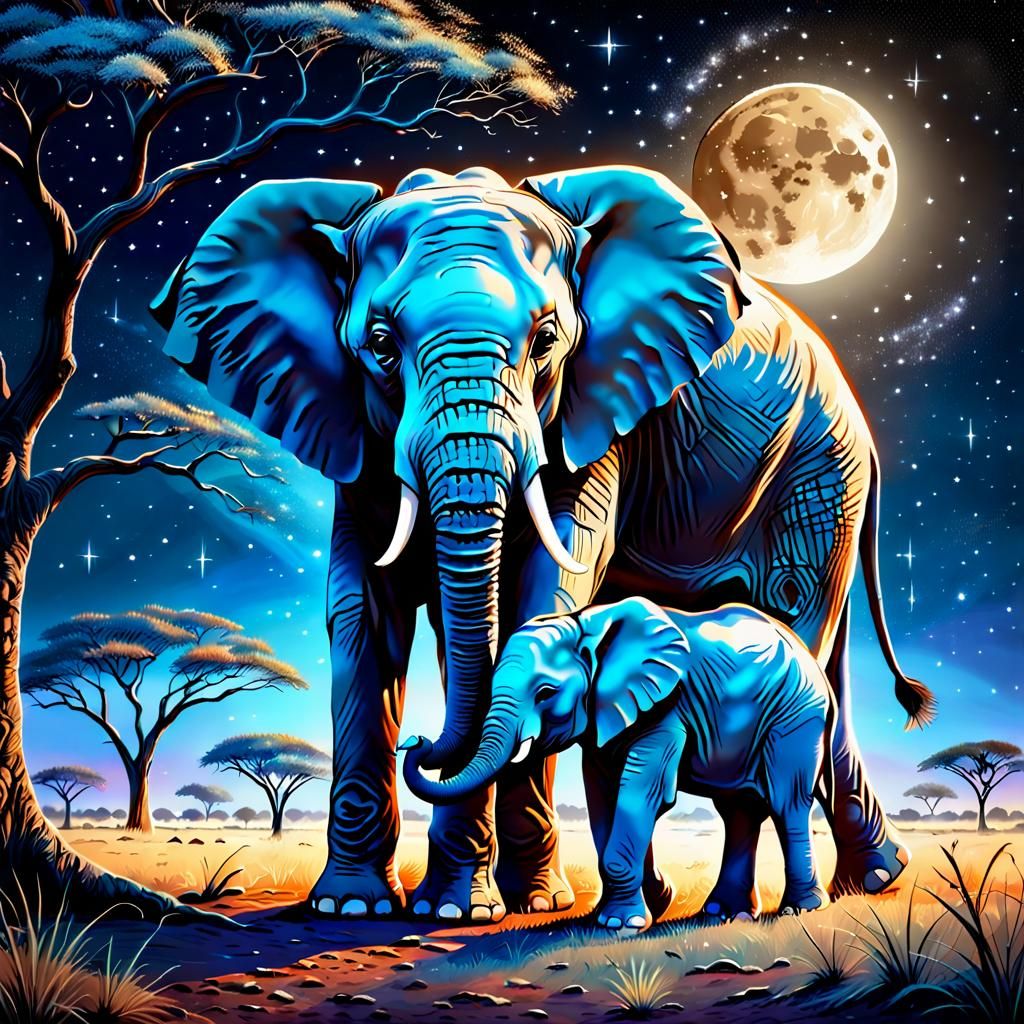 Elephant mother and baby