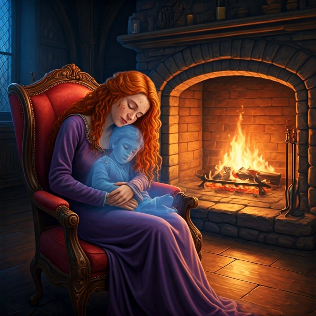 Ethereal Mother and Child in Medieval Style