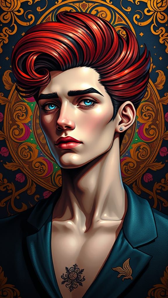 Large Pompadour Hairstyle Moebius contrasting colors deep co...
