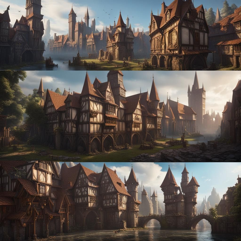 Detailed Medieval City in Fantasy Concept Art