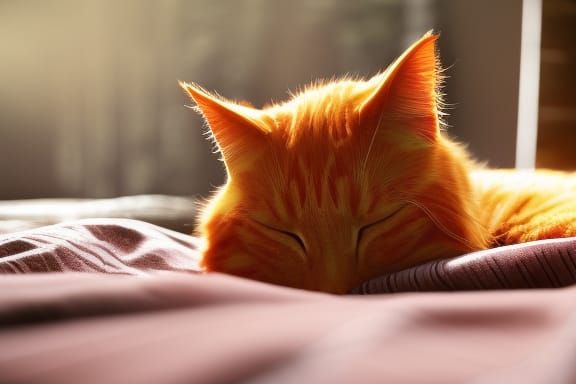 Orange Cat Sleeps by Cabin Fire: 8K Hyperrealism