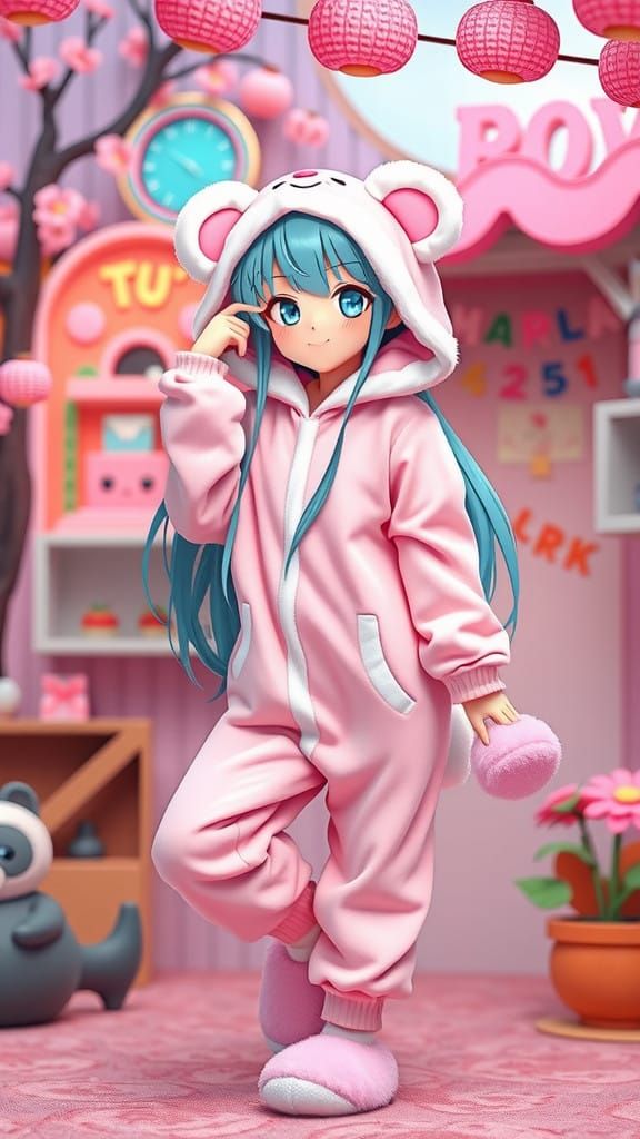 Kawaii Virtual Pop Star in Sloth Onesie